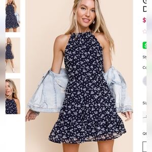 Gracie High Neck Ditsy Floral Mini Dress